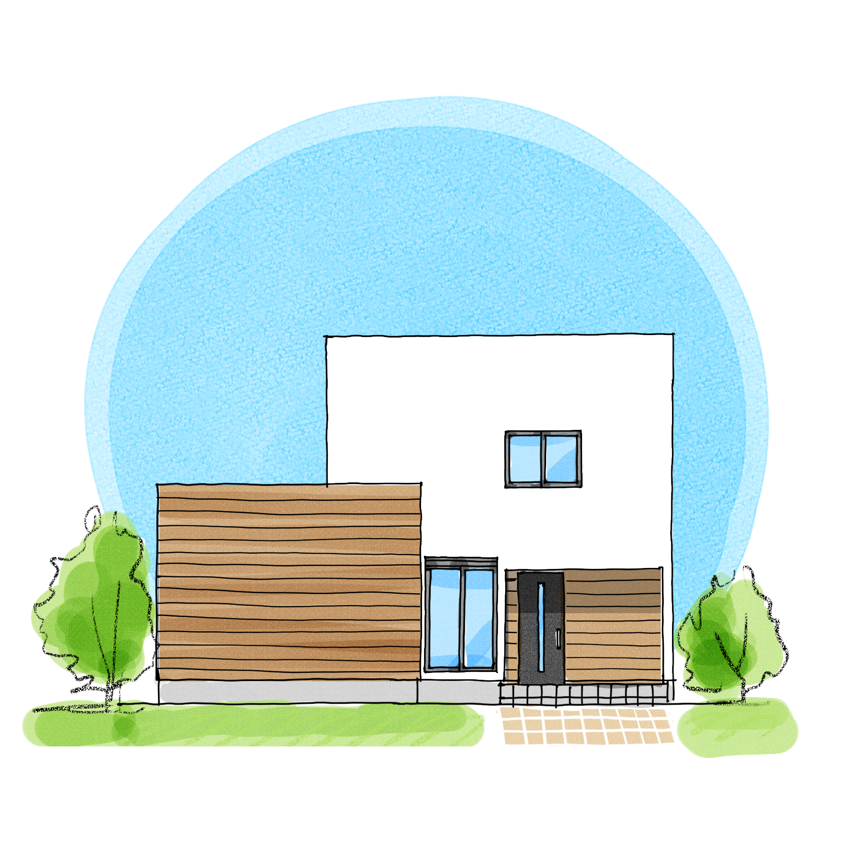 木目×白を使ったナチュラルな家の立面図